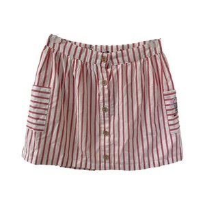 NEW Preppy Cotton Summer Skirt Stripes Button Front Pockets Embroidered Girls 8